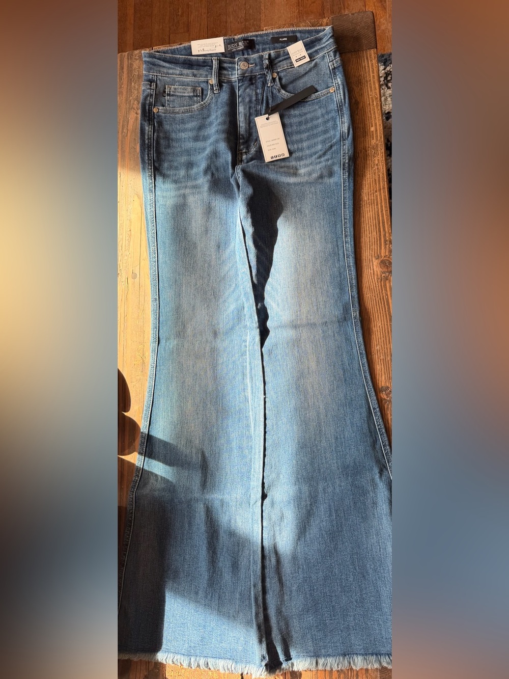 Judy Blue Light Blue Flare Jeans with Raw Hem
